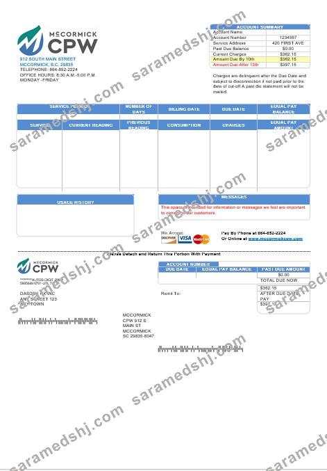 USA CPW business utility bill template in Word and PDF formats